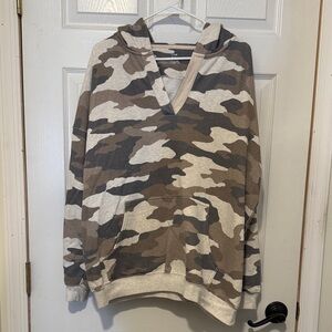 Aerie Camouflage Hoodie Sweater - Brown and Cream